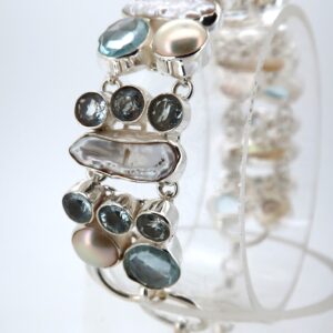 925 Silber Armband mit Perle und Aquamarin
