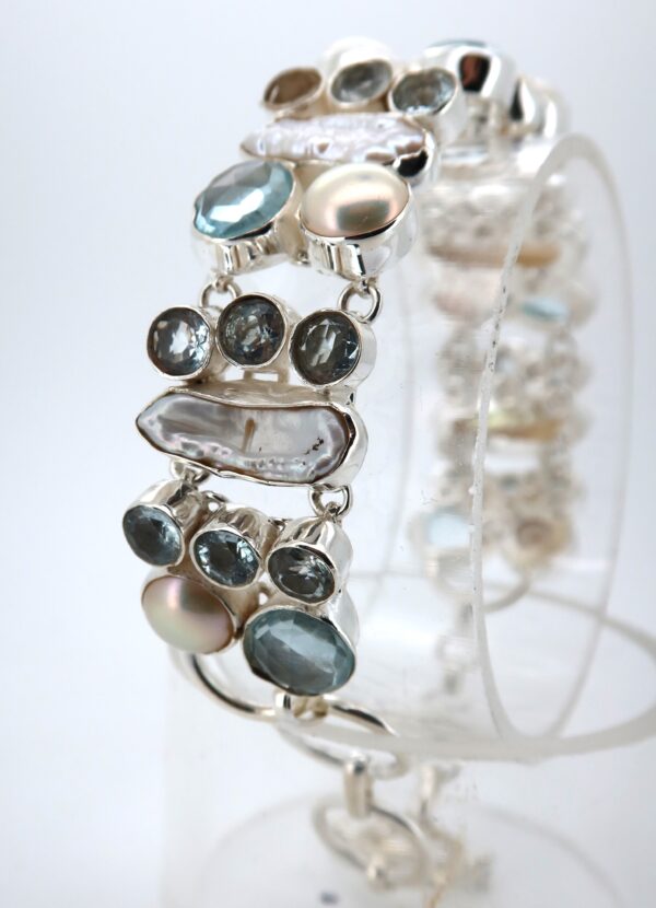 925 Silber Armband mit Perle und Aquamarin