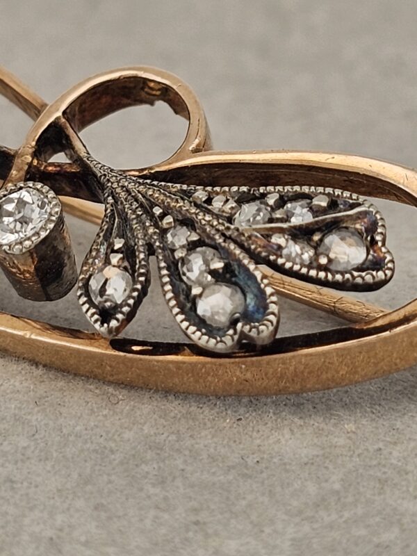 585 Gold Brosche Art Deco mit Perle und Diamanten